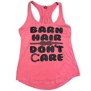 Barn Hair Don’t Care Pink Gathered Racerback Tank Top with Black Graphic Print